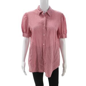 Krizia Jeans Womens Pink Cotton Button Up Blouse Collared Short Sleeve Size 8